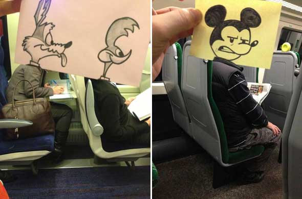 October Jones, un dibujante que hace caricaturas en sus viajes en tren