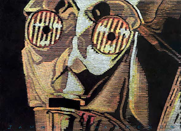 Mosaico de C-3PO hecho con grapas