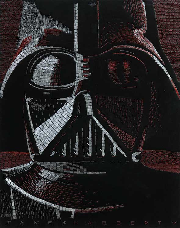 Mosaico de Darth Vader hecho con grapas